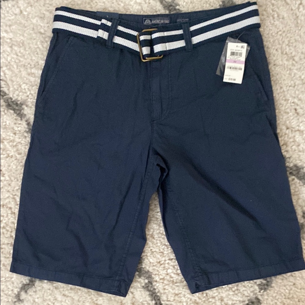 American Rag Flat Front Blue Shorts with Stylish Belt